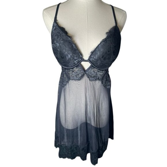 Other - LaSenza Large Babydoll Lingerie Outfit Black Push Up Sexy Sheer Lace Chemise Bra